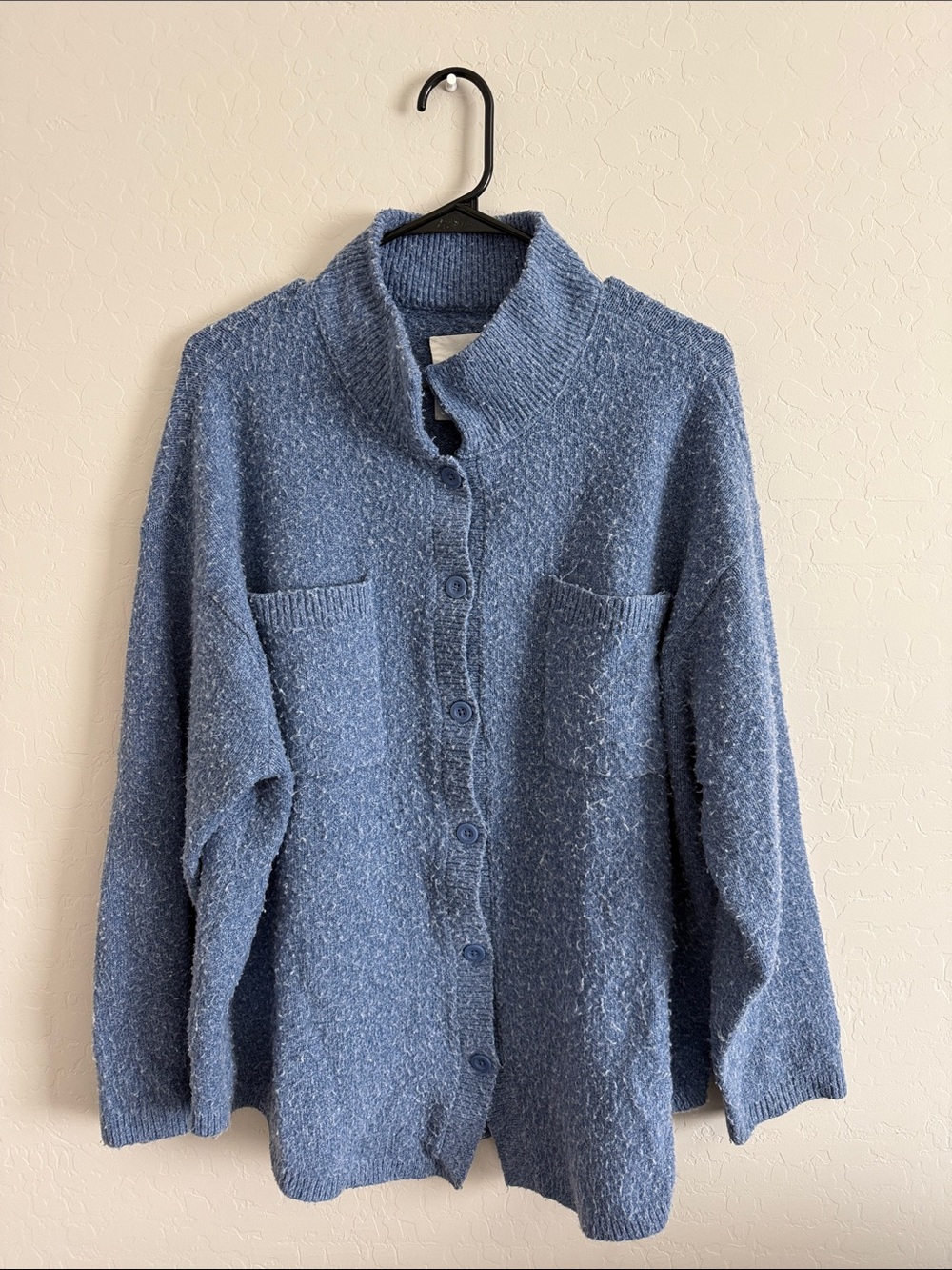 aerie Blue Textured Button-Up Cardigan Jacket